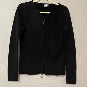 Worth Black Full Zip Heavy Knit Cardigan Sweater Womens Medium Casual Classic